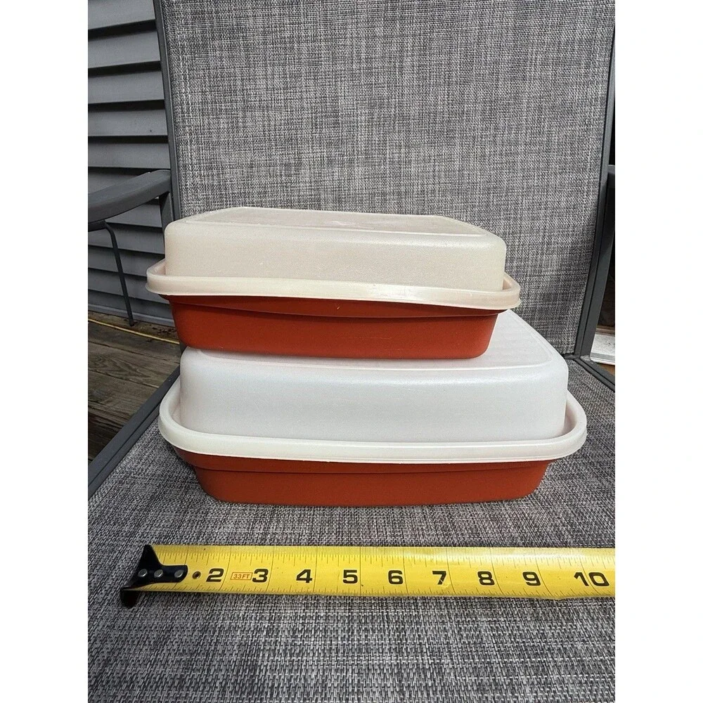 Tupperware Vintage Meat Keeper Marinade Container Set of 2 PAPRIKA RED W/ Lids
